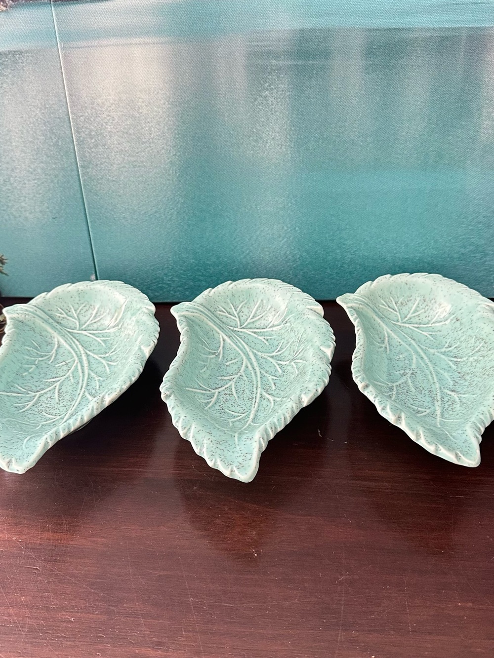 Ceramic Leaf Serving Dishes - Light Aqua set of 3